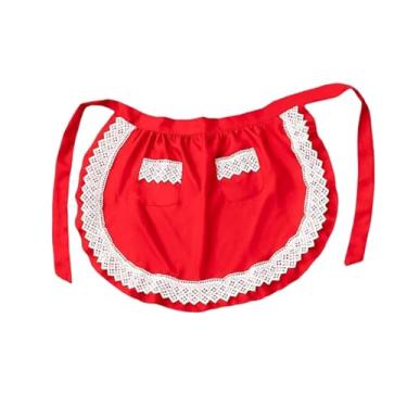 Imagem de YWJLQH de cintura, meio, de cozinha retrô, fofo, fantasia de garçonete para cozinhar, café, cafeteria, Vermelho