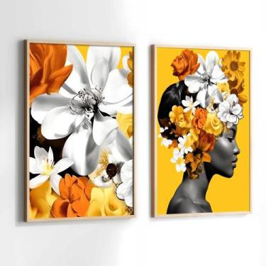Imagem de Conjunto Quadros Decorativos com Moldura Mulher com Flores na Cabeça l