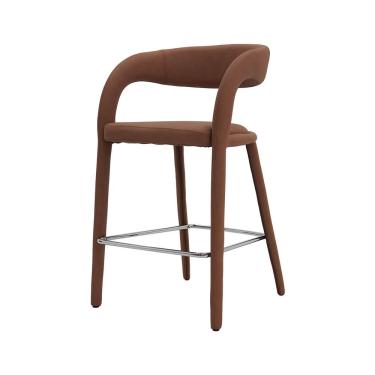 Imagem de Banqueta Alta Vienne Estofada Com Encosto E Braços Em Couro Sintético Marrom