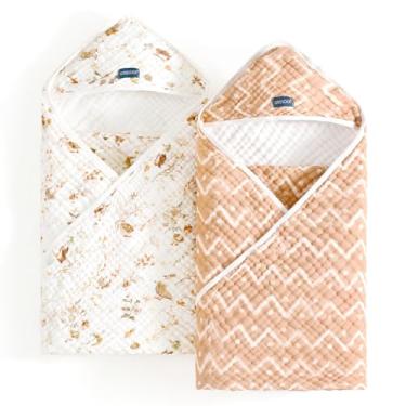 Imagem de GRSSDER Toalha com capuz de algodão musselina absorvente ultra macia pacote com 2 com padrões originais, tamanho extra grande 89 cm x 89 cm envoltório para recém-nascidos e crianças pequenas