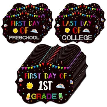 Imagem de JUESMOS Placa de primeiro e último dia de escola, dupla face, estilo quadro-negro, para crianças, meninas, meninos, reutilizáveis, 15 séries, pré-escolar, jardim de infância, acessórios para fotos de