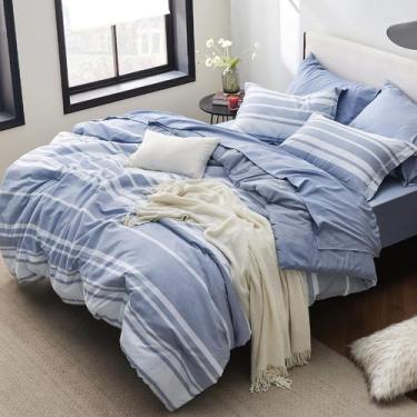 Imagem de Conjunto de cama Bedsure Bed in a Bag Queen Size azul listrado