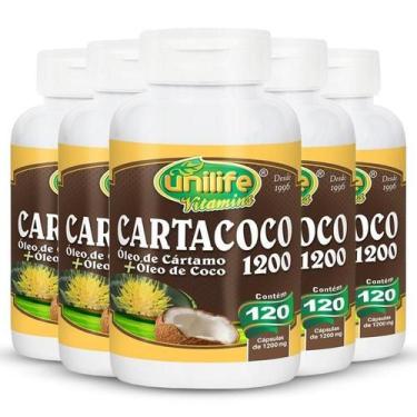 Imagem de Kit5 Óleo De Cártamo/Coco Cartacoco 1200Mg Unilife 120 Cáps