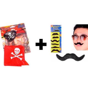Imagem de Kit Pirata Carnaval Bandana + Brinco + Tapa Olho + Bigode - GabiJovi