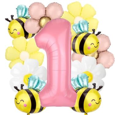 Imagem de Goktvai 12 Peças de Decorações para Festa 1º Aniversário, Balões Fofos com Flor Margarida Número 1 e Formato Abelha para Chá Bebé Casamento Artigos Decoração Festa Aniversário
