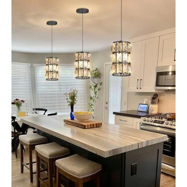 Imagem de dolria Lustre de cristal moderno mini lustre pendente para cozinha, ilha, sala de jantar, hall de entrada, entrada preta