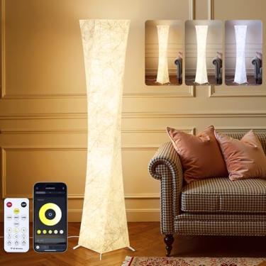 Imagem de WORLD WIN Luminária de chão de LED para sala de estar, luminária de chão moderna de 153 cm com luz de temperatura de 3 cores, aplicativo e controle remoto, ajuste de temporizador, lâmpadas de canto