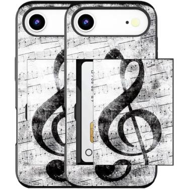 Imagem de MUQR Capa para celular 17 Air compatível com porta-cartão fofo - Capa tipo carteira robusta com design Kawaii, proteção contra quedas de grau militar para mulheres (nota musical preta musical)