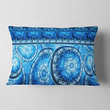 Imagem de Designart Blue Cells Fractal Design 'Abstrato Lombar Sala de Estar, Sofá, Almofada de Alta Qualidade + Capa de Almofada Impressa em ambos os lados 30,5 x 50,8 cm