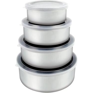 Imagem de Conjunto de Potes Tigelas Empilháveis com Tampa 4 Peças Inox Plástico