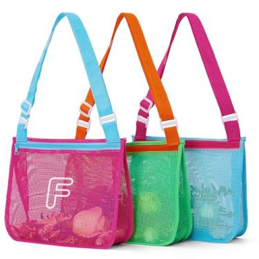 Imagem de 3 unidades de bolsas de concha impressas em alfabeto, leves e dobráveis para brinquedos de praia com alças ajustáveis, à prova d'água e portátil para piscina e praia essenciais - F