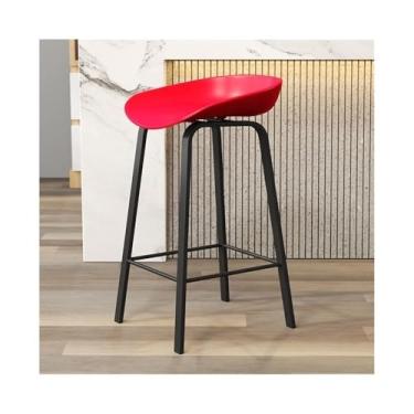 Imagem de Banco de bar de pub Banco de bar com assento vermelho, cadeira alta ferro, para restaurante, ilha, madeira, uso doméstico(Médio)
