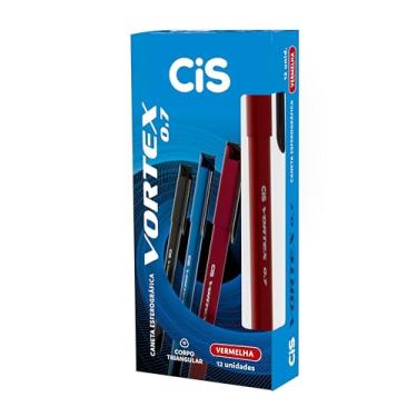 Imagem de Caneta Esferográfica CIS Vortex 0.7mm, Vermelha, Caixa com 12 unidades