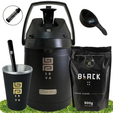 Imagem de Kit Tereré Black + Cuia Térmica + Garrafa Inox + Bomba Mola
