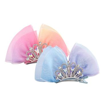 Imagem de Pacote com 2 presilhas de cabelo com laço de coroa de 11,3 cm para meninas, Natal, Halloween, Páscoa, férias, presilhas brilhantes para crianças, bebês (azul ridescente e rosa)
