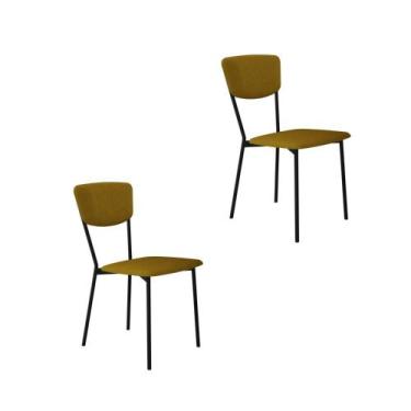 Imagem de Conjunto 2 Cadeiras de Jantar Vintage Retrô Tecido Sintético Est.Preta