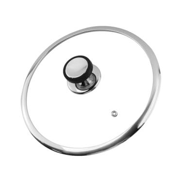 Imagem de Woogim Tampa universal para frigideiras de 28 cm com ventilação de vapor, alça de silicone incluída, vidro temperado de 4 mm, borda larga com trava térmica para frigideiras de ferro fundido