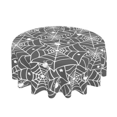 Imagem de Toalha de mesa redonda para Halloween, 178 cm, preta, branca, teia de aranha, tecido de poliéster, Halloween, aranha, férias, preta, capa de mesa para cozinha, festa, piquenique, decoração ao ar livre