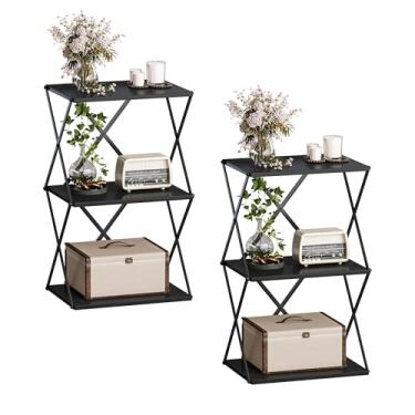 Imagem de IRCPEN Conjunto de mesa de canto de 3 andares com 2 mesas laterais pequenas de cabeceira alta com sofá de armazenamento, mesas laterais para sala de estar, quarto, escritório, banheiro, espaço pequeno