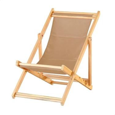 Imagem de Espreguiçadeira Dobrável em Madeira Maciça para Varanda – Reclinável, Sem Braço, Natural (Bege)