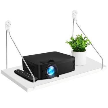 Imagem de CroBlissful 1 prateleira de projetor para parede, 40,6 x 20,3 cm, modem e roteador, sem costura, montagem na parede, modem cabo, caixa sob TV, suporte flutuante, acessórios, branco