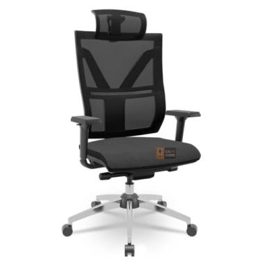 Imagem de Cadeira Darix X+ Slider Braços 3D PU Cromada Plaxmetal Assento Estofado Ergonomica (Poliéster Preto)