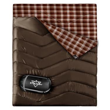 Imagem de ETGLCOZY Sacos de dormir duplos para adultos e crianças, saco de dormir leve e compacto para 2 pessoas para todas as estações, caminhadas, mochilão, à prova d'água com saco de compressão