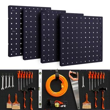 Imagem de LANSI 4Pcs Peg Board, Painéis Organizadores de Parede Pegboard, Suporte de Parede Pegboard Preto, Abs Pegboard para Sala de Artesanato Garagem Cozinha Oficina, Abs Peg Boards Fácil Instalação (Preto)