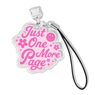 Imagem de Just One More Page berloques Kindle, pingente de plugue de poeira de 3,5 cm para amantes de livros Bookworm Night Owl Lightning/porta de carregamento tipo C com alça material acrílico acessórios para