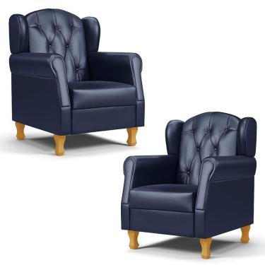 Imagem de Kit 02 Poltronas de Amamentação e Descanso Pés Madeira Lucy P04 Sintético Azul Marinho - Mpozenato