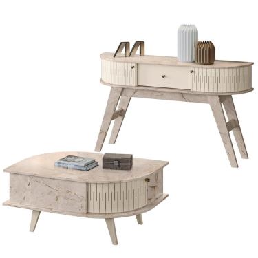 Imagem de Aparador para Sala de Estar de Estar Gil e Mesa de Centro Indy M01 Calacata/Off White - Mpozenato