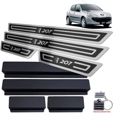 Imagem de Soleiras Aço Inox Peugeot 207 2009 A 2015 Preto Alto Relevo