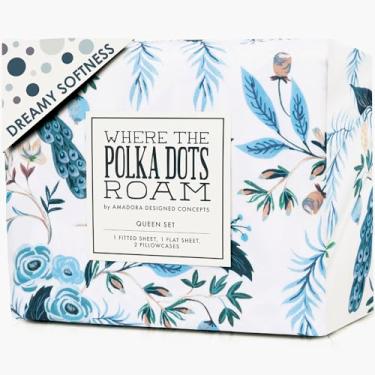 Imagem de Where The Polka Dots Roam Jogo de lençol King com pavão super macio, 4 peças, lençol de cima e fronha com elástico, lençol de cima e fronha - decoração de quarto e lençol com elástico
