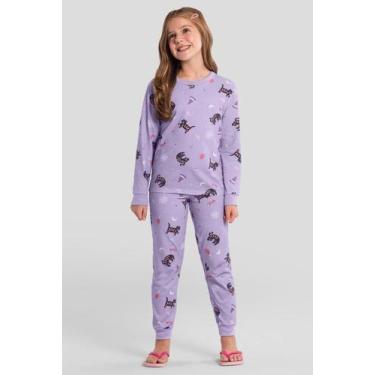 Imagem de Pijama infantil menina de gatinho Brandili 10, Lilás, 4
