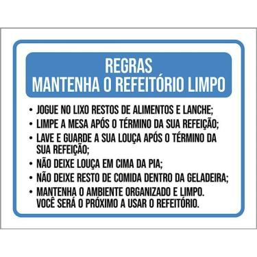 Imagem de Placa Sinalização - Regras Mantenha Refeitório Limpo 36X46