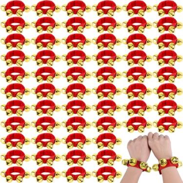 Imagem de 48 peças Pulseira de Natal Pulseira de Sino Sino Agitando Instrumentos Musicais Ajustável Sino Ritmo Pulseira Sino Granel para Escola Família Percussão Festa Favor Adultos, Vermelho