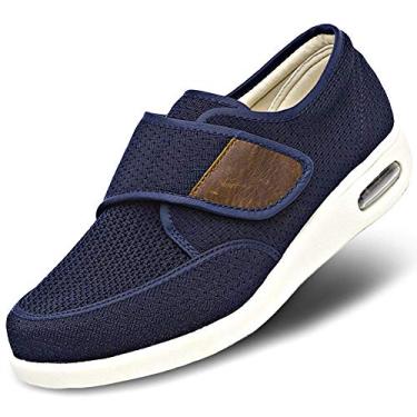 Imagem de Tênis masculino de edema para diabéticos, leve, malha respirável, alça larga, ajustável, fácil de colocar e tirar para idosos, pés inchados, fascite plantar, Leve - Azul, 43