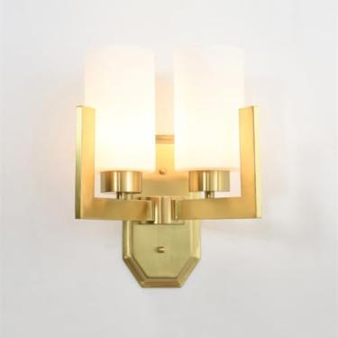 Imagem de Luminária de parede americana de latão, luminária de parede para quarto, com abajur de vidro fosco, moderna para sala de estar, corredor, luminária de parede, varanda, escadas, luminárias de