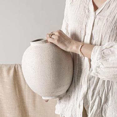 Imagem de Vaso grande de cerâmica branca - Vaso rústico de fazenda de 24 cm para decoração de casa, vasos altos minimalistas para sala de estar, mesa, banheiro, férias e casamentos (branco arenito)