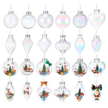 Imagem de LOYIM 24 bolas de enfeites de Natal preenchíveis de 7,5 cm, enfeites de plástico transparente, faça-você-mesmo, bola transparente para Natal, casamento, Natal, festa, decoração de árvore para casa