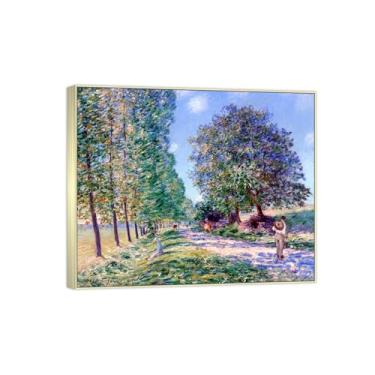 Imagem de BMZFYBS Pintura famosa em tela - imagem de arte de parede de paisagem - árvore nas margens dos rios - pôster moldura prata para decoração de casa 70 x 85 cm 27 x 33 pol