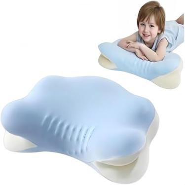 Imagem de Xiamenzcx Travesseiro ortopédico de espuma viscoelástica infantil, travesseiro de suporte de pescoço infantil, travesseiro de dormir macio para a pele, 9 a 18 anos (azul)
