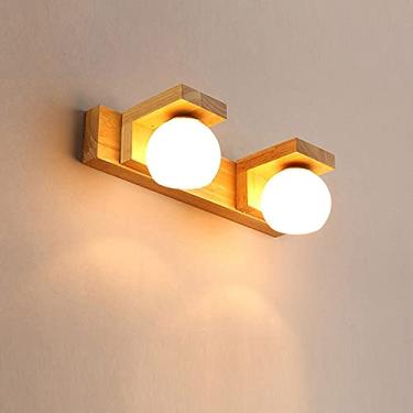 Imagem de Luminária de espelho para banheiro, arandela de madeira com abajur de vidro branco, lâmpadas frontais de espelho para sala de estar, quarto, lavabo, corredor, iluminação de quadro (cor: cor
