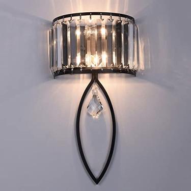 Imagem de Luminária de parede de cristal, luminária de parede geométrica de metal, luminária de cabeceira pós-moderna, luminária de parede embutida E14, luzes noturnas para quarto de hotel, cabeceira