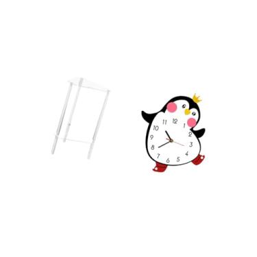 Imagem de Fenteer Mesa Lateral Minimalista de Acrílico Transparente, Mesa de Cabeceira com Relógio de Parede de Madeira de Pinguim de Desenho Animado, Mesa de Cabeceira