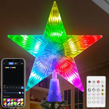 Imagem de SANPAUTO Estrela de topo de árvore de Natal inteligente, estrela iluminada por LED RGB, controle remoto, multicolorido, 20 cm