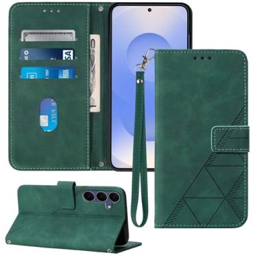 Imagem de Moment Dextrad Capa carteira para Samsung Galaxy S25 FE, capa de telefone S25 FE, compartimentos para cartão, alça de pulso, proteção interna de TPU, suporte, couro PU, capa flip folio (verde)