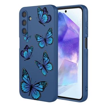 Imagem de HTXWXJC Capa de telefone para Galaxy A55, capa para Samsung A55 SM-A556 à prova de choque flexível bumper TPU capa macia padrão borboleta capa de telefone para Samsung Galaxy A55 borboleta azul