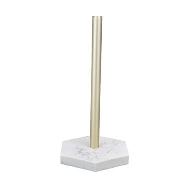 Imagem de Suporte de toalha de papel moderno multifuncional cozinha rack de rolo de papel para escritório cozinha banheiro resina imitação base de mármore ouro haste de alumínio 30cm