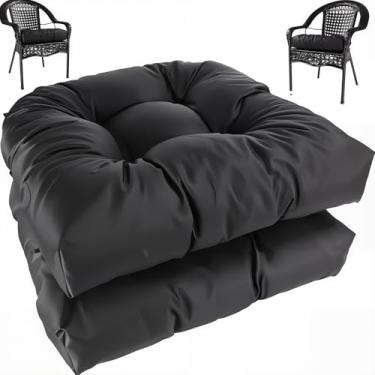 Imagem de amberr Conjunto de 2 almofadas de cadeira ao ar livre, à prova d'água para móveis de pátio, almofadas de vime para cadeira com alças ajustáveis (preto, 48 x 48 x 12,7 cm (2 unidades)